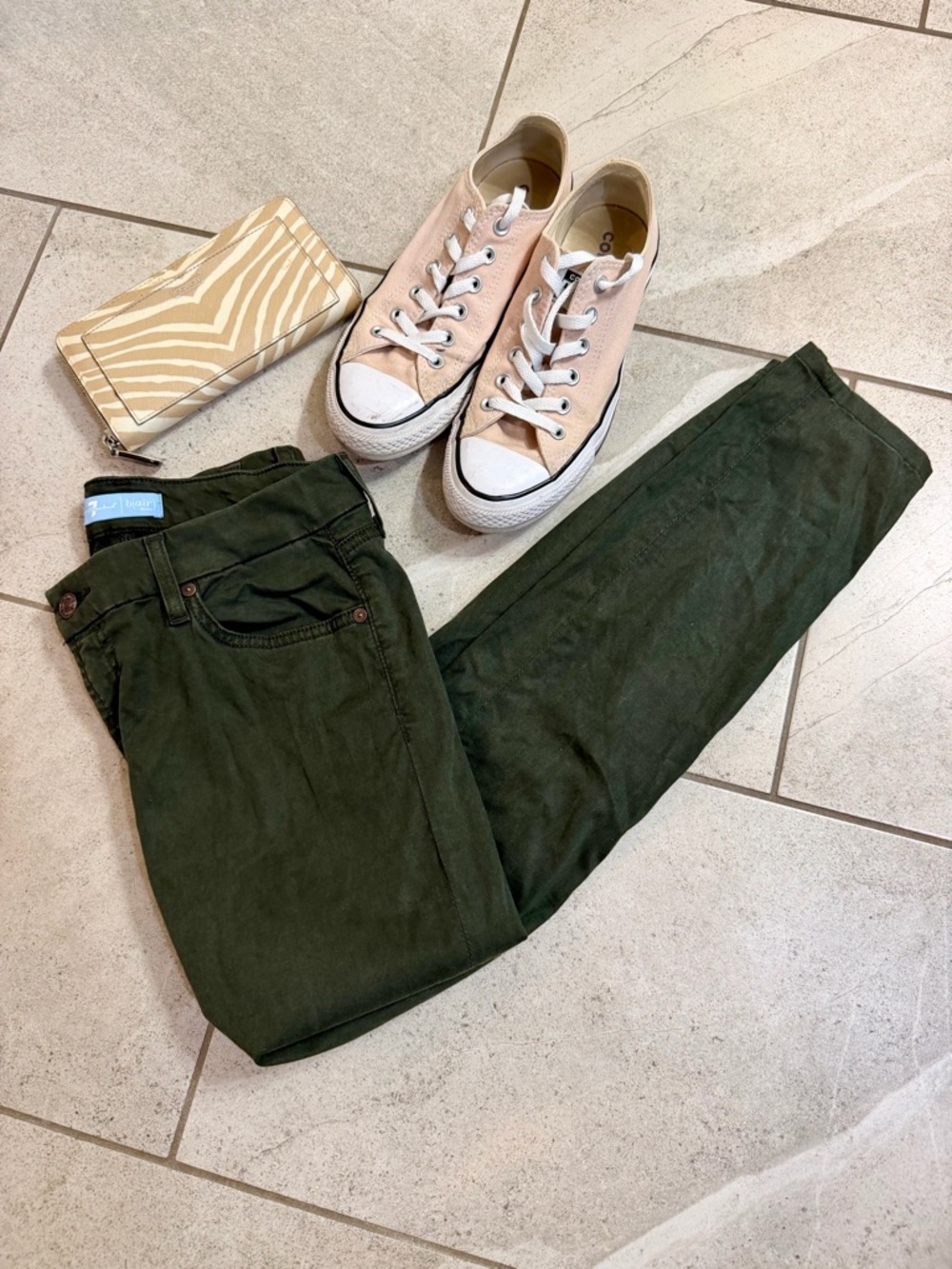 7 For All Man Kind Dark Olive Green Grey Jeans